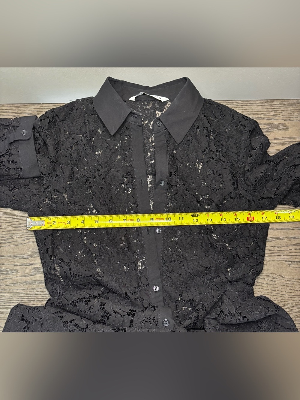 ZARA Black Lace Belted Shirt Dress Sz Small - Picture 6 of 9